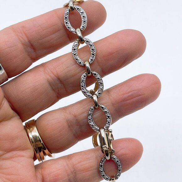 925 Gold Plated Oval Link Bracelet With Rhinestone Accents & Secure Clasp - Picture 5 of 8